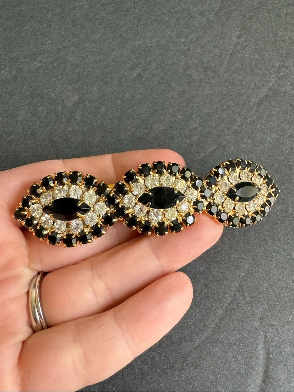 Vintage Rhinestone Hair Clip Large Barrette Gold Tone Prom Formal Made In France